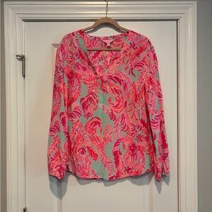 Lilly Pulitzer V-Neck Silk Blouse size XL